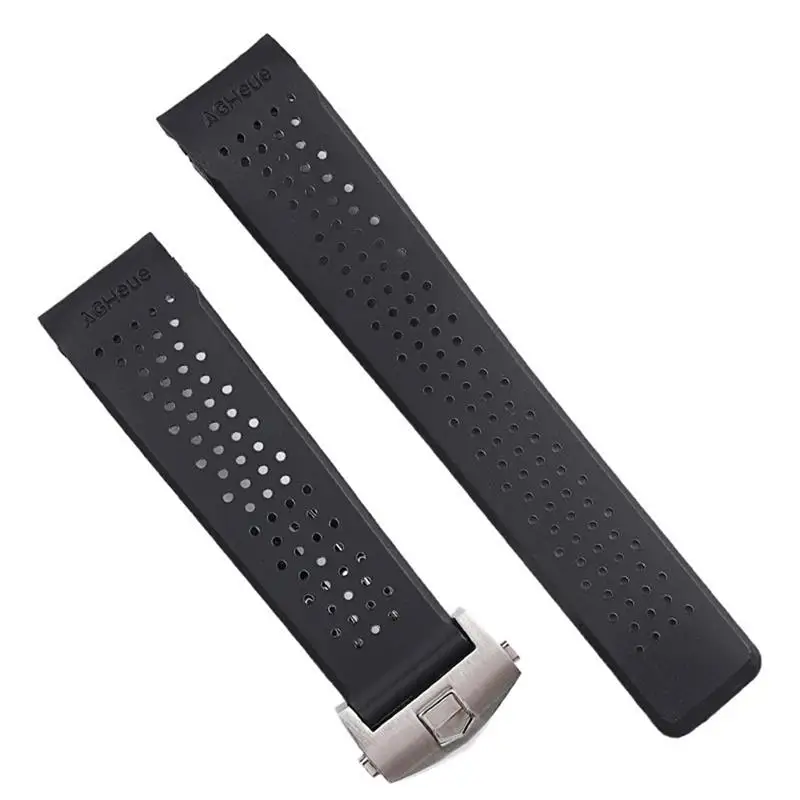 Pcavo Classic 22 24Mm Cinturino In Gomma Antiorologio Nero Per Tag Heuer Carrera Men Silicone Nastro Da Polso Deplyment Clasp Logo On