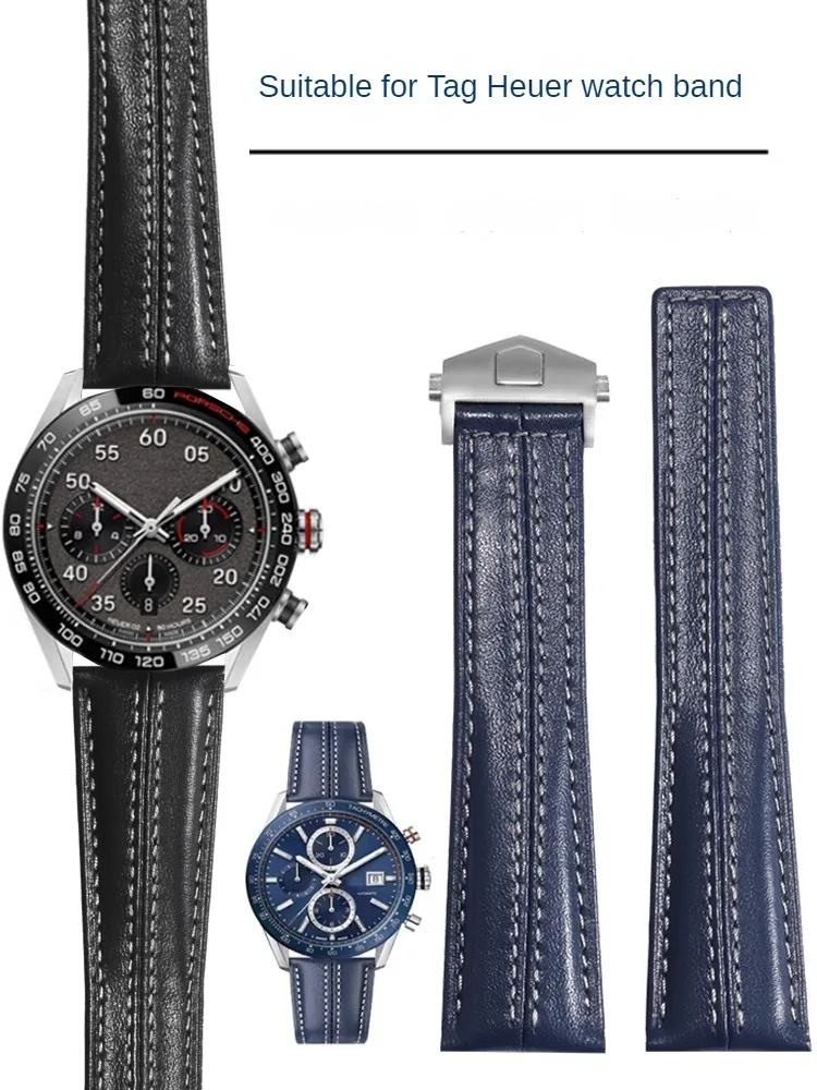 Cinturino Per Orologio In Pelle Sostitutivo Heuer Carrera Porsche Co-Branded Special Edition Flat Interface Cinturino Per Orologio In Pelle Bovina 19/