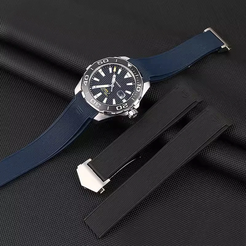 Cinturino In Silicone Per Tag Heuer Carrera Aquaracer Series Watch Nero Blu Premium-Grade Cinturino In Gomma Accessori 22Mm