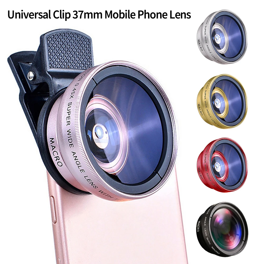 0.45 X49Uv Super Grandangolare 2 In1 Clip Universale 37Mm Macro Hd Lens Lente D'Ingrandimento Professionale Per Iphone Huawei Xiaomi