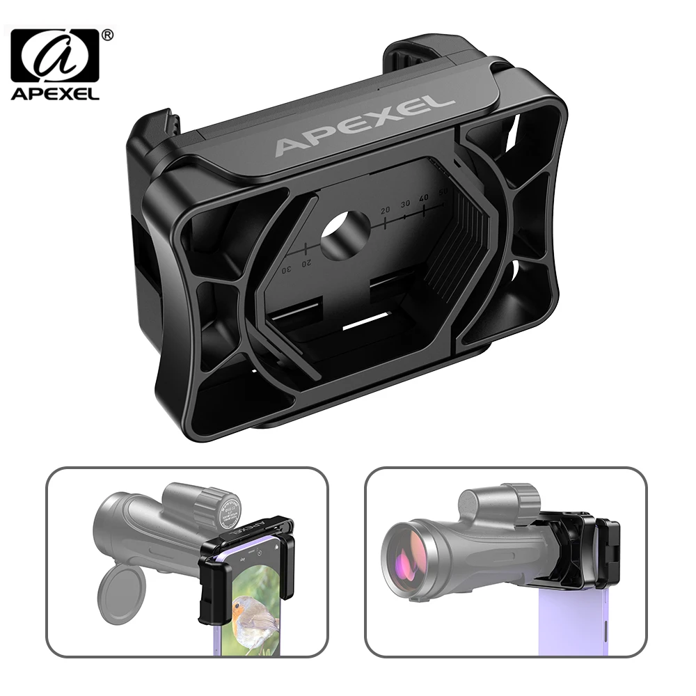 Apexel Universal Phone Adapter For Monoculars Binoculars Mobile Phone Holder Clip For Smartphones Eyepiece Diameter 23 To 50Mm