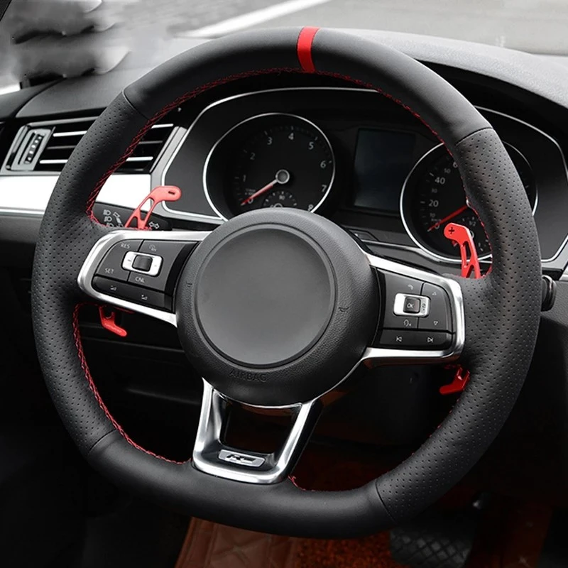 Coprivolante Per Auto In Pelle Nera Per Volkswagen Vw Golf 7 Gti Scirocco Polo Gti Up Gti Tiguan R-Line Accessori Per Auto