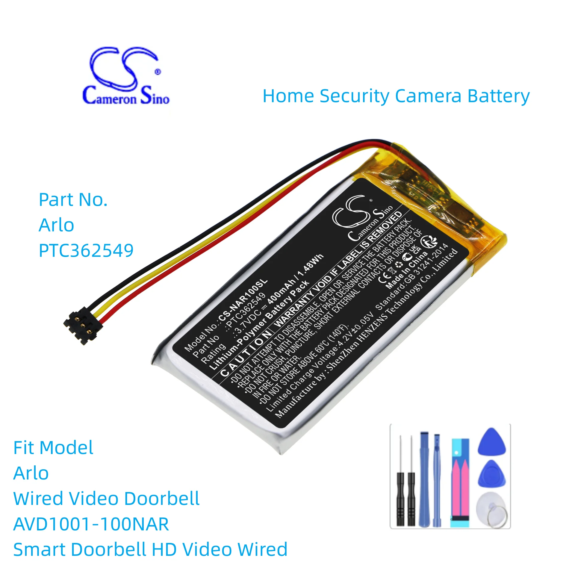 Batteria Della Telecamera Di Sicurezza Domestica Per Arlo Ptc362549 Campanello Video Cablato Avd1001-100Nar Campanello Intelligente Video Hd Cablato 4