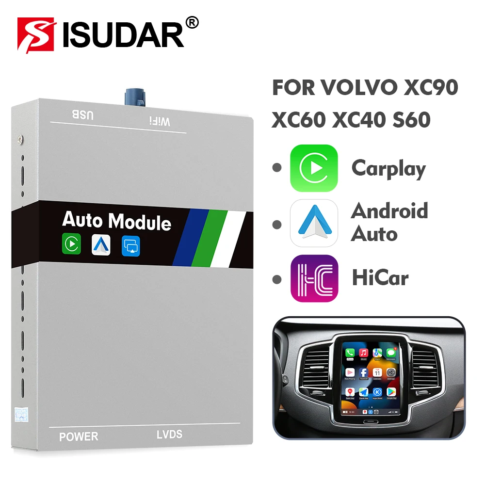 Modulo Carplay Wireless Isudar Per Volvo Xc90/Xc60/Xc40/S90/S60/V90/V60 Carplay Adattatore Di Aggiornamento Ai Android Auto Hicar Bluetooth