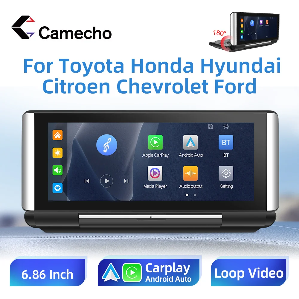 Camecho Android 6.86 "Wireless Carplay Android Auto Smart Mp5 Player Bluetooth Music Fotocamera Posteriore Per Toyota Honda Ford Hyundai