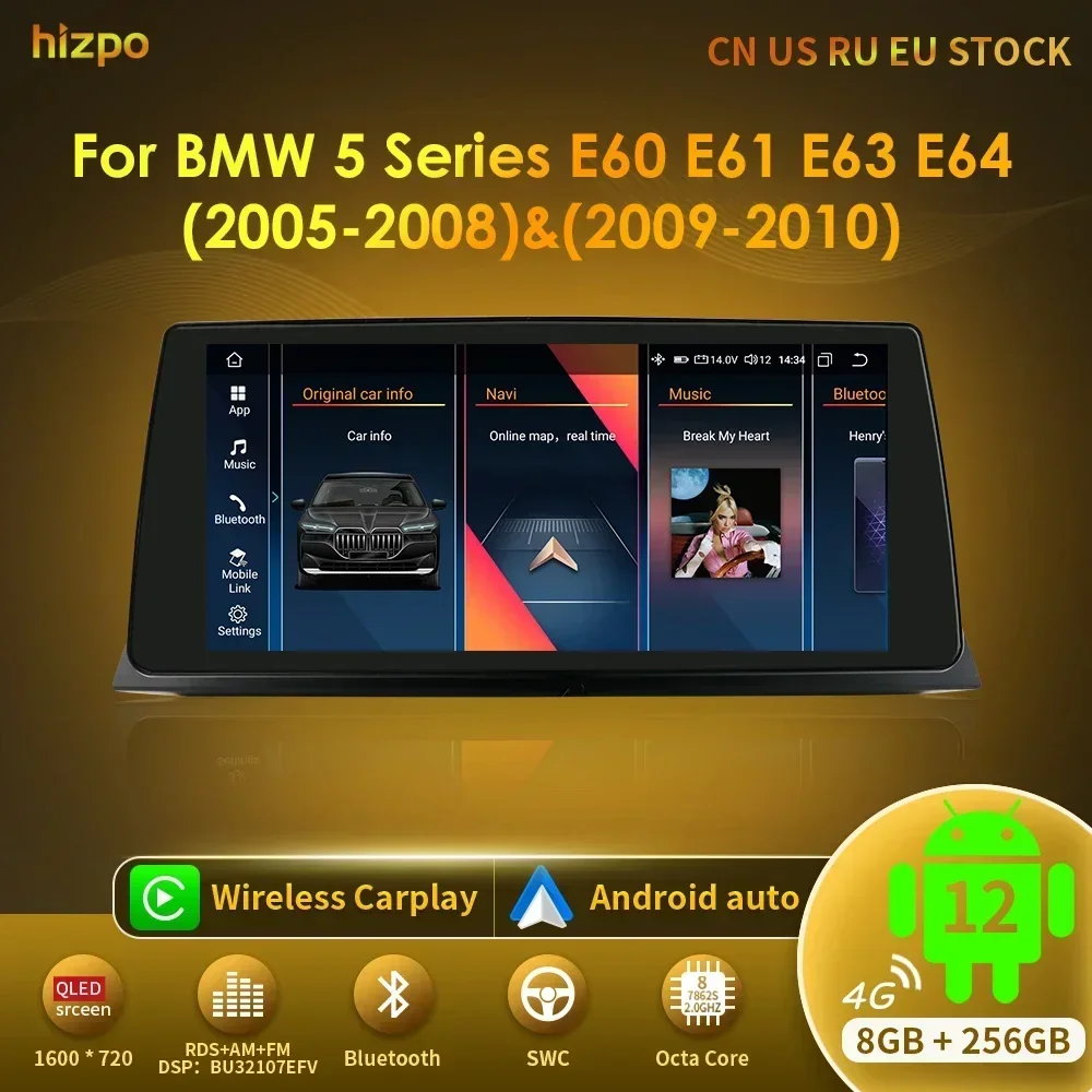 Hizpo Android 12 Car Audio Per Bmw Serie 5 E60 E61 E63 E64 Ccc Cic System Autoradio Lettore Multimediale Wireless Carplay Stereo
