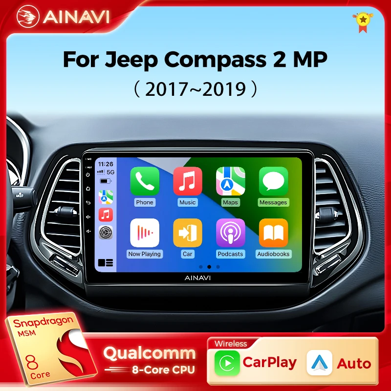 Ainavi Autoradio Per Jeep Compass 2 Mp 2017-2019 Wireless Carplay Android Auto Qualcomm Car Stereo Multimedia Player Dsp 48Eq