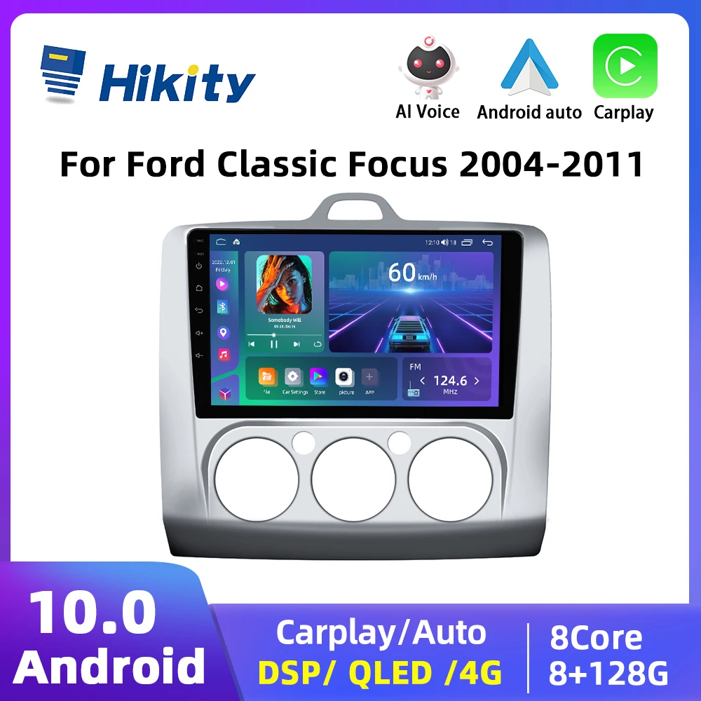 Hikity Android Auto Radio Wireless Carplay Per Ford Classic Focus 2004-2011 Navigazione Gps Wifi 2Din Head Unit Car Stereo Radio