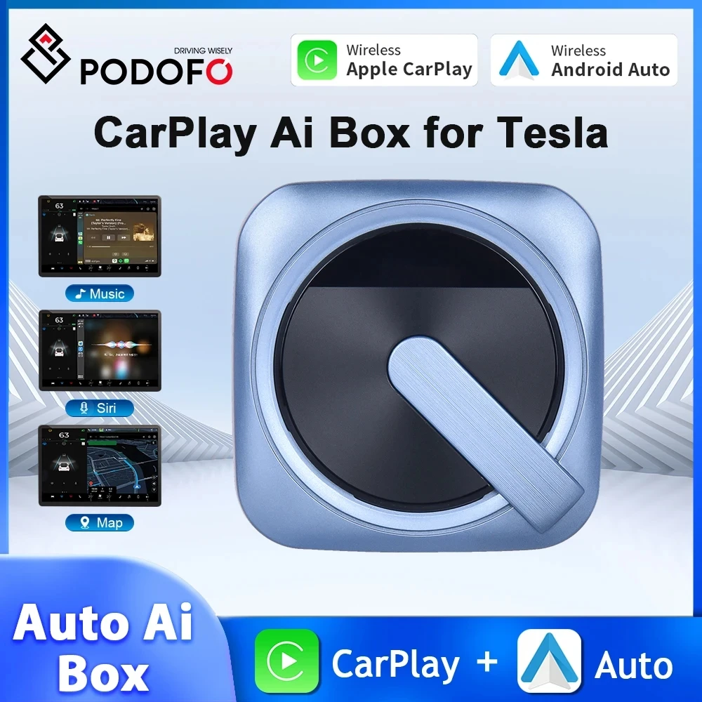 Podofo Wireless Carplay Per Tesla Android Auto Ai Box Connect Per Iphone/Android Wireless Carplay Adapter Airplay Mirror Cast