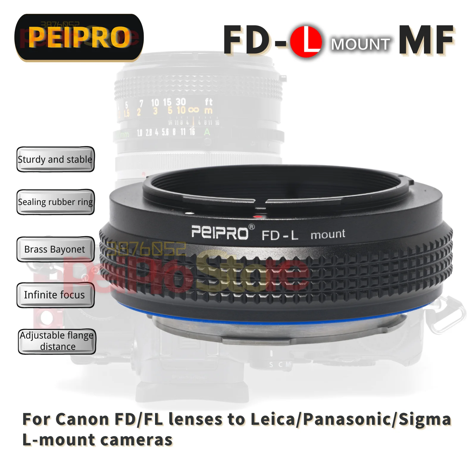 Convertitore Adattatore Obiettivo Peipro Fd-L Per Obiettivo Canon Fd / Fl Per Fotocamere Con Montaggio Lumix S1/S1R Sigma Fp Leica Sl/Sl2 L