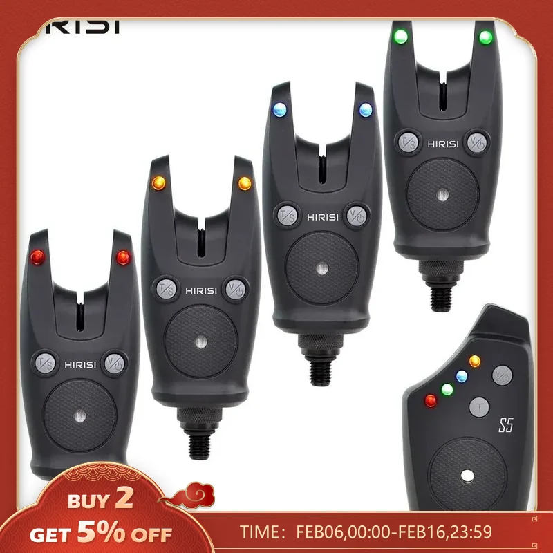 Hirisi Wireless Carp Fishing Alarm Set Impermeabile, Fishing Bite Allarmi Fishing Bite Indicator Accessori Per La Pesca S5