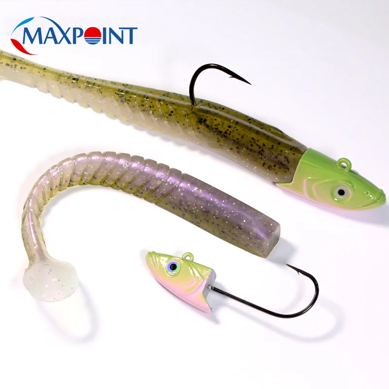 Esche Da Pesca Costiera 12G Jig Head Con 8Cm Eel Shad Per Spigola Soft Bait Rock Fish Paddle Tail Trolling Jigs