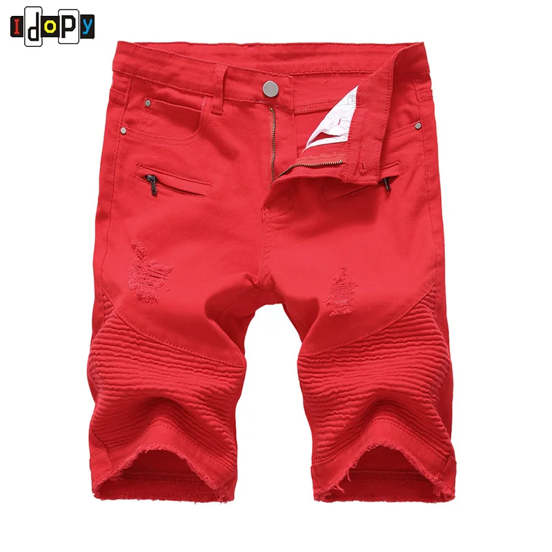 Nuovo Mens Distressed Moto Denim Pantaloni Lavata A Pieghe Dei Jeans Dei Pantaloni Retro Fori Shorts Sei Di Stile Tra Cui Scegliere Per Voi
