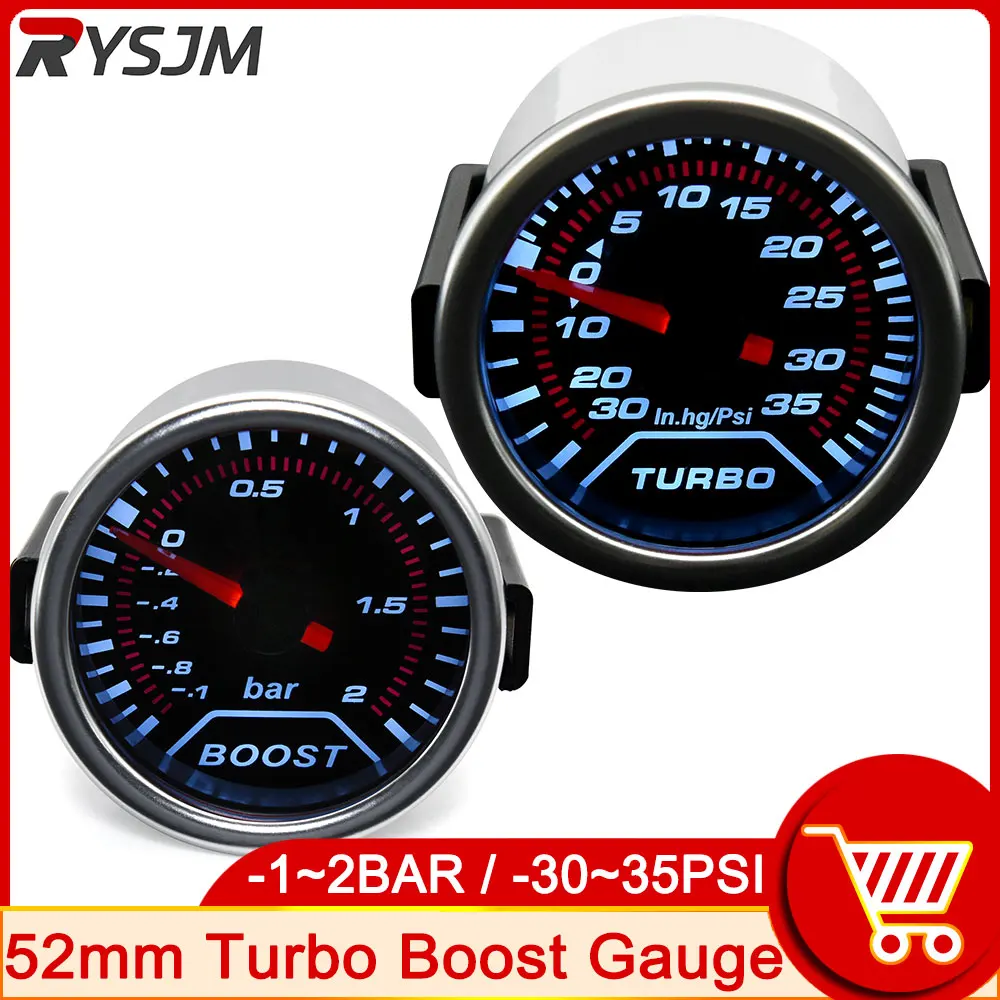 Hd 52Mm Turbo Boost Gauge -1 ~ 2 Bar -30 ~ 35 Psi Meccanico Led Bianco Boost Gauge Boost Sensor Per Auto 12V Moto Automobili