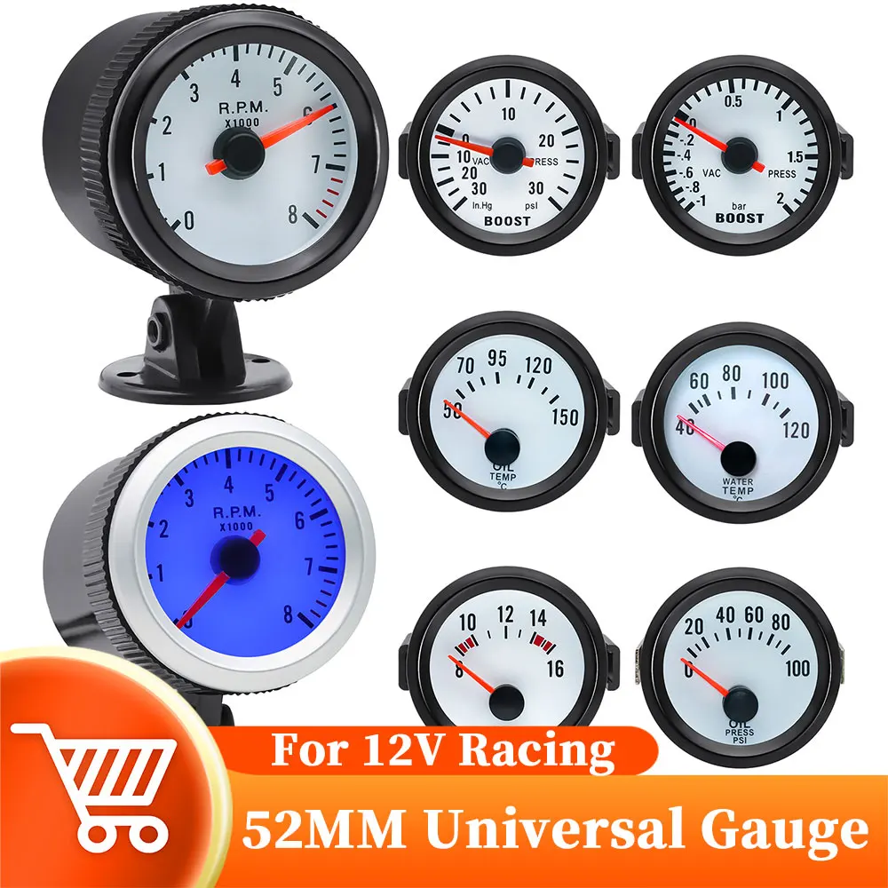 52Mm Contagiri Turbo Boost Gauge Psi Bar Acqua Temp Olio Temp Meter Pressione Olio Voltmetro Titolare Tazza Per 12V Racing
