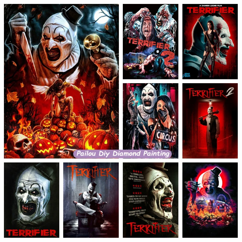 Terrifier 2 Movie The Horror Clown Diamond Painting Art Classic Halloween Damian Leone Film Mosaic Cross Stitch Room Decor