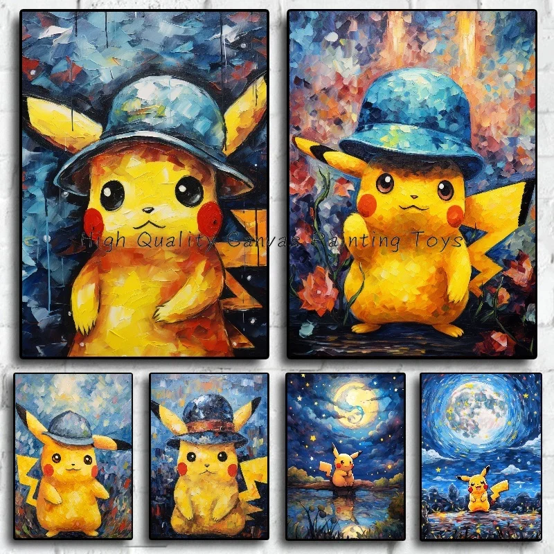 Pokemon Van Gogh Style Acquerello Anime Figure Pikachu Ritratto Pittura Poster Stampe Su Tela Wall Art Picture Living Room