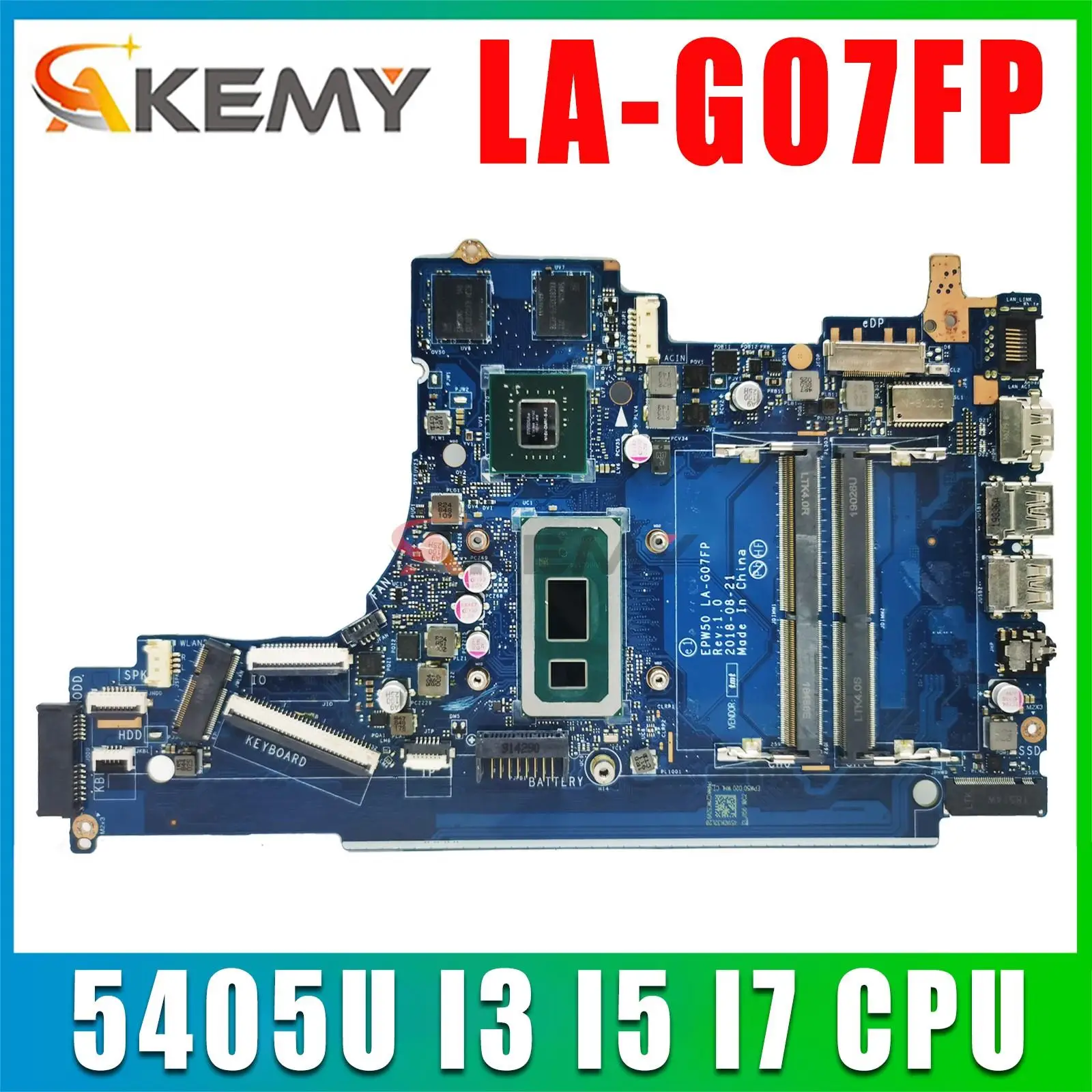 For Hp 15-Da Tpn-Q135 Laptop Motherboard Mainboard 15-Da La-G07Fp Motherboard With 5405U I3 I5 I7 Cpu La-G07Gp