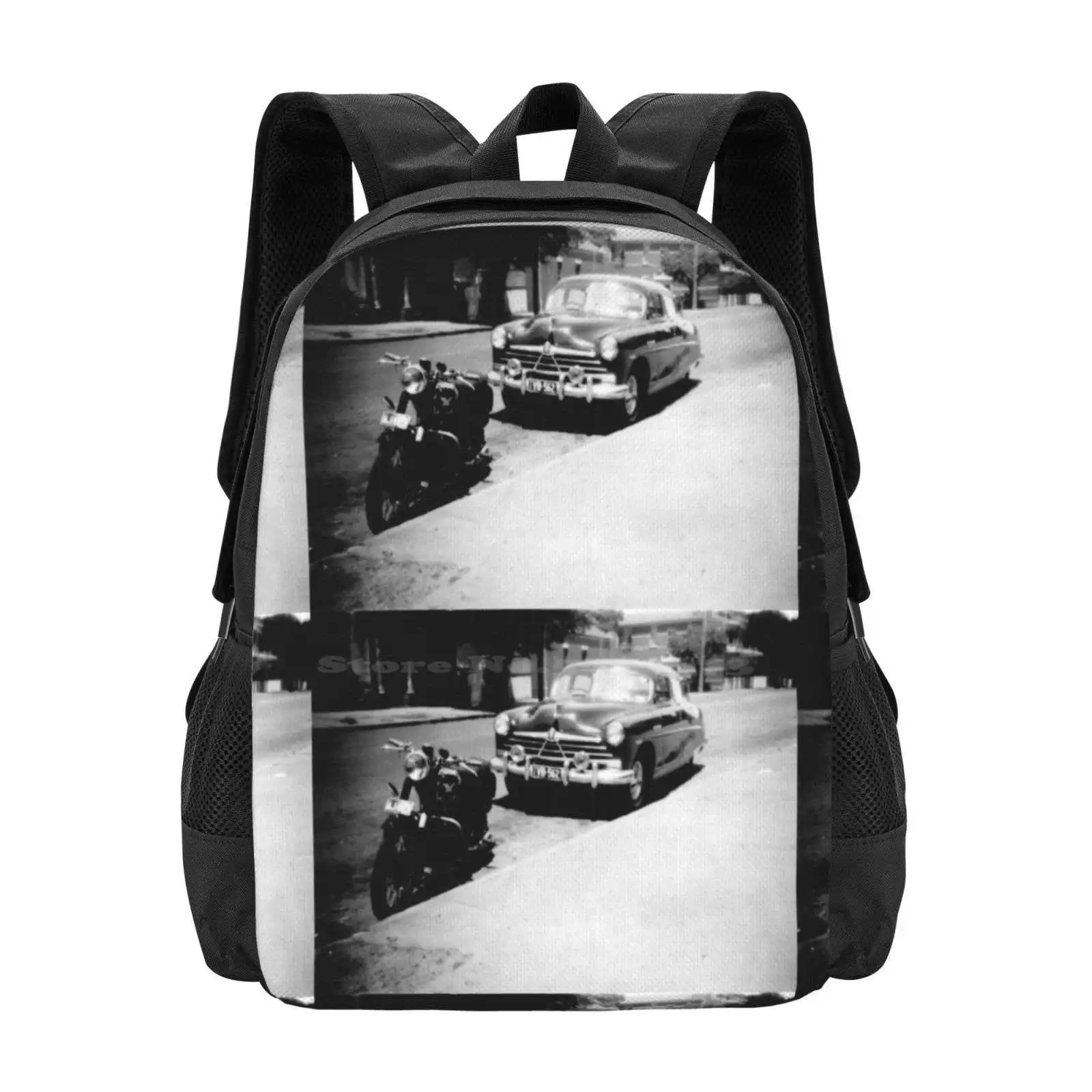 Ricordi Degli Anni '50 #2 Pattern Design Bagpack Borse Da Scuola Vintage Motor Bike Black Box Brownie Fifties Film Kodak Matchles