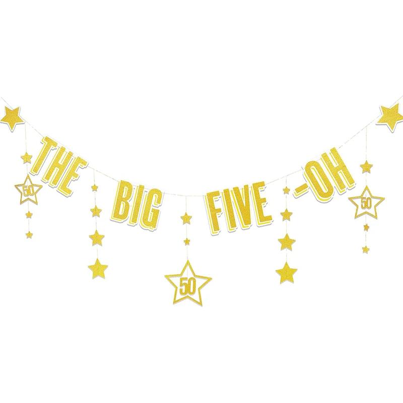 Glitter Gold Happy Birthday 50Th Paper Banner 50Th Birthday Party Bunting Decoration Fabulous 50 Fifty Streamer Garland Background
