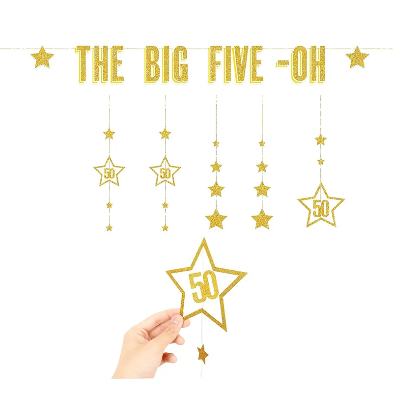 Glitter Gold The Big Five Oh Happy Birthday Banner Per 50Th Birthday Party Decoration Streamer Ghirlande Fifty Annivesary Bunting