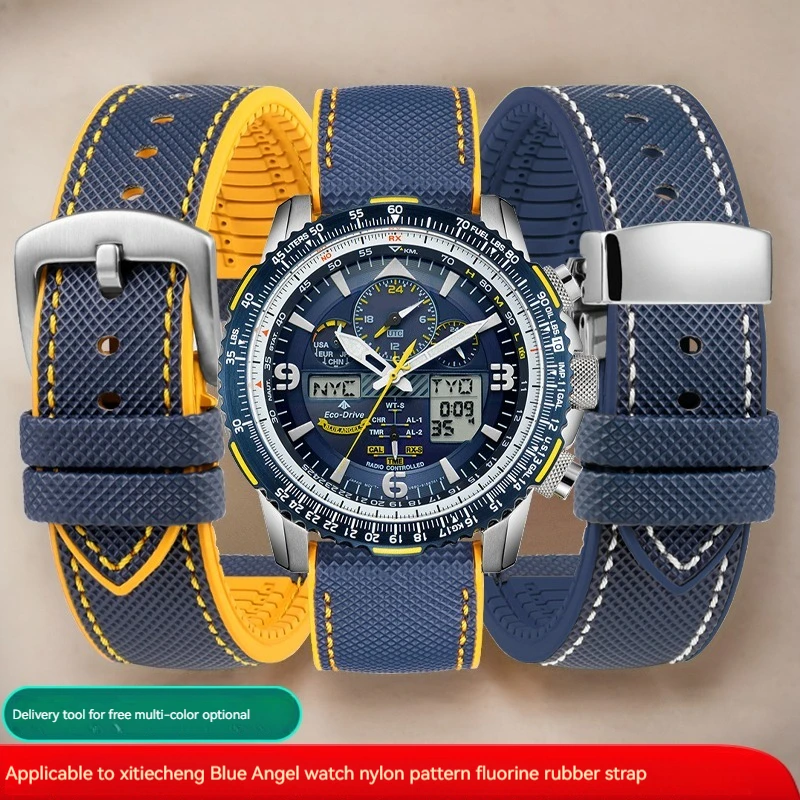 Per Citizen Blue Angel Men Radio Wave Watch At8020-54L/8020-03L/Jy8078 Series Canvas Nylon + Cinturini In Gomma 22Mm 23Mm