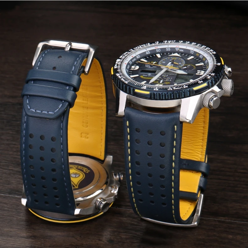 Cinturino In Vera Pelle Per Citizen Blue Angel Men Radio Wave Watch At8020-54L/8020-03L/Jy8078 Cinturino Curvo 22Mm 23Mm