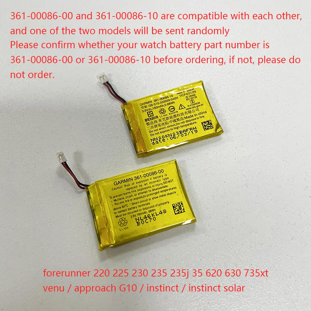 Per Garmin Forerunner 35 225 230 235 620 630 735Xt Venu Approach G10 Instinct Batteria Solare Agli Ioni Di Litio 361-00086-00 O 361-00086-10