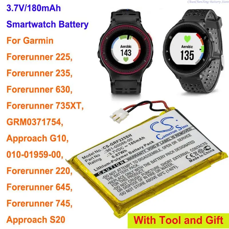 Batteria Cs 180Mah 361-00086-00 Per Garmin Forerunner 225, Forerunner 235, Forerunner 630, Forerunner 735Xt, Muslimate