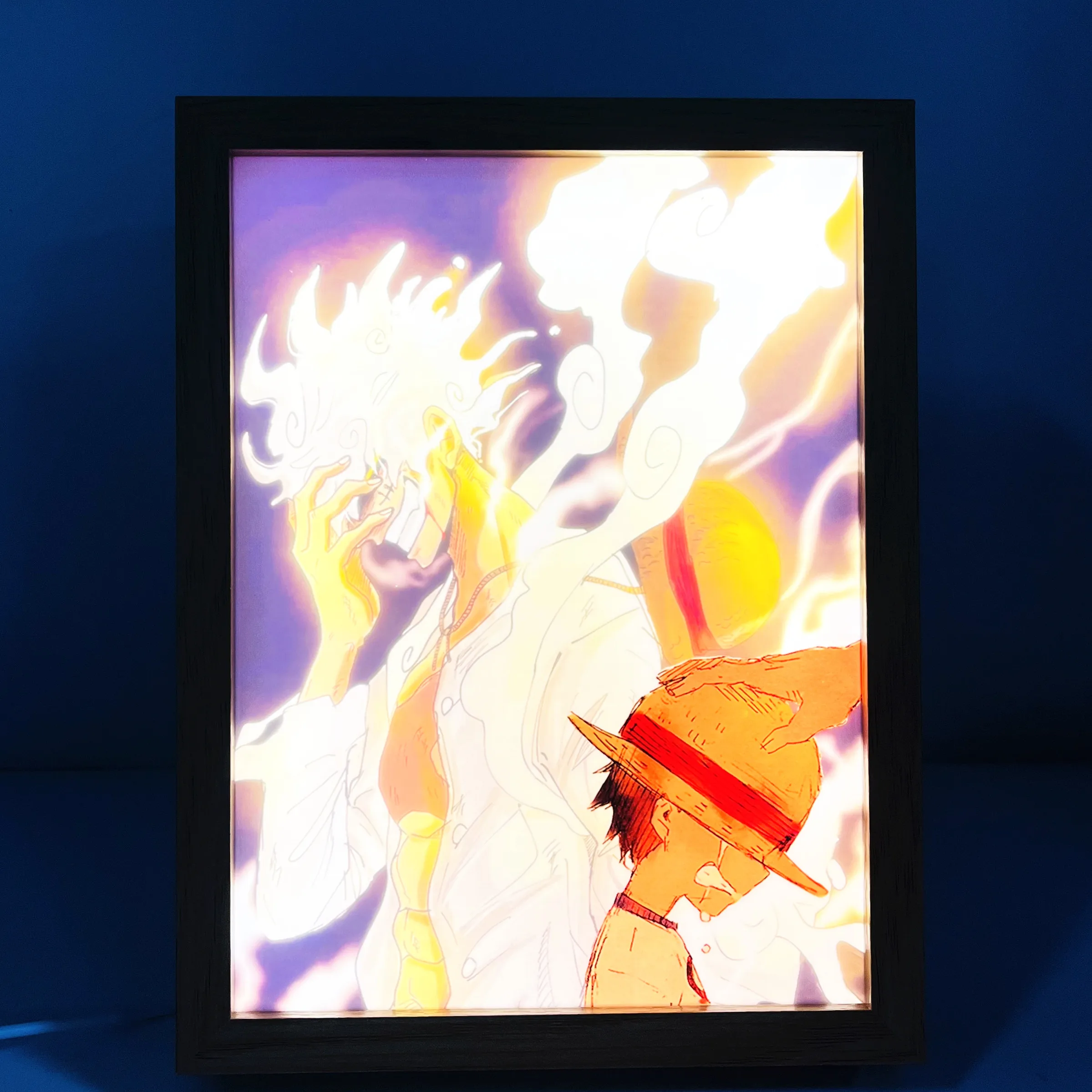 3D Led Anime Light Box Monkey D. Rufy 5Th Gear Nika Frame Night Lamp One Piece Action Figure Toy Regalo Di Compleanno Di Natale