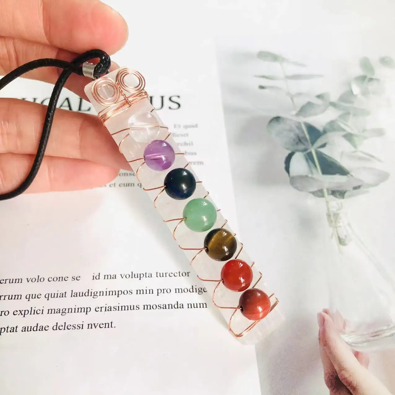 Ciondolo Con Sale Acido Selenoso Naturale Perline 7 Chakra Gemstone Handmade Gold Wire Woven Lady Pendantgift