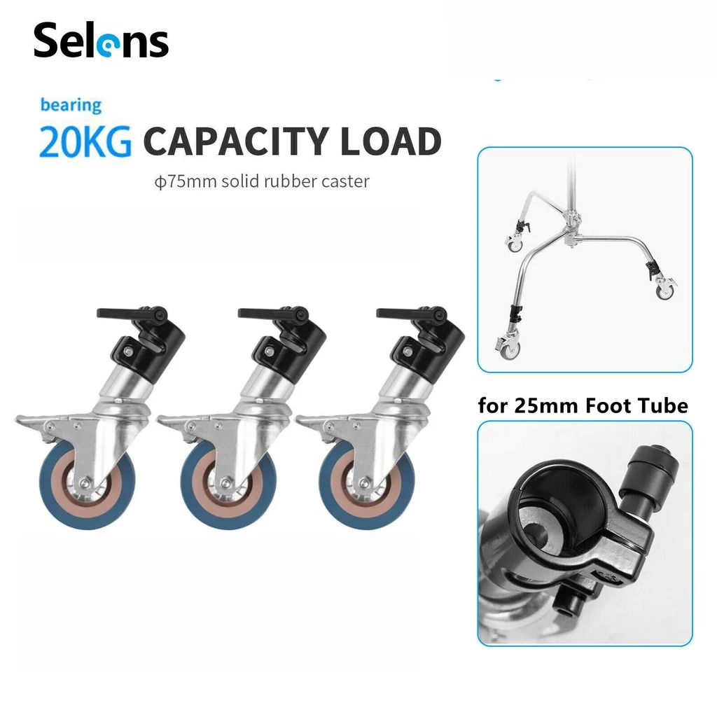 Selens 3Pcs Light Stand Wheel 20Kg Capacità Di Carico Light Stand Treppiede Ruota Girevole A 360 Gradi Fotografia C Stand Puntelli