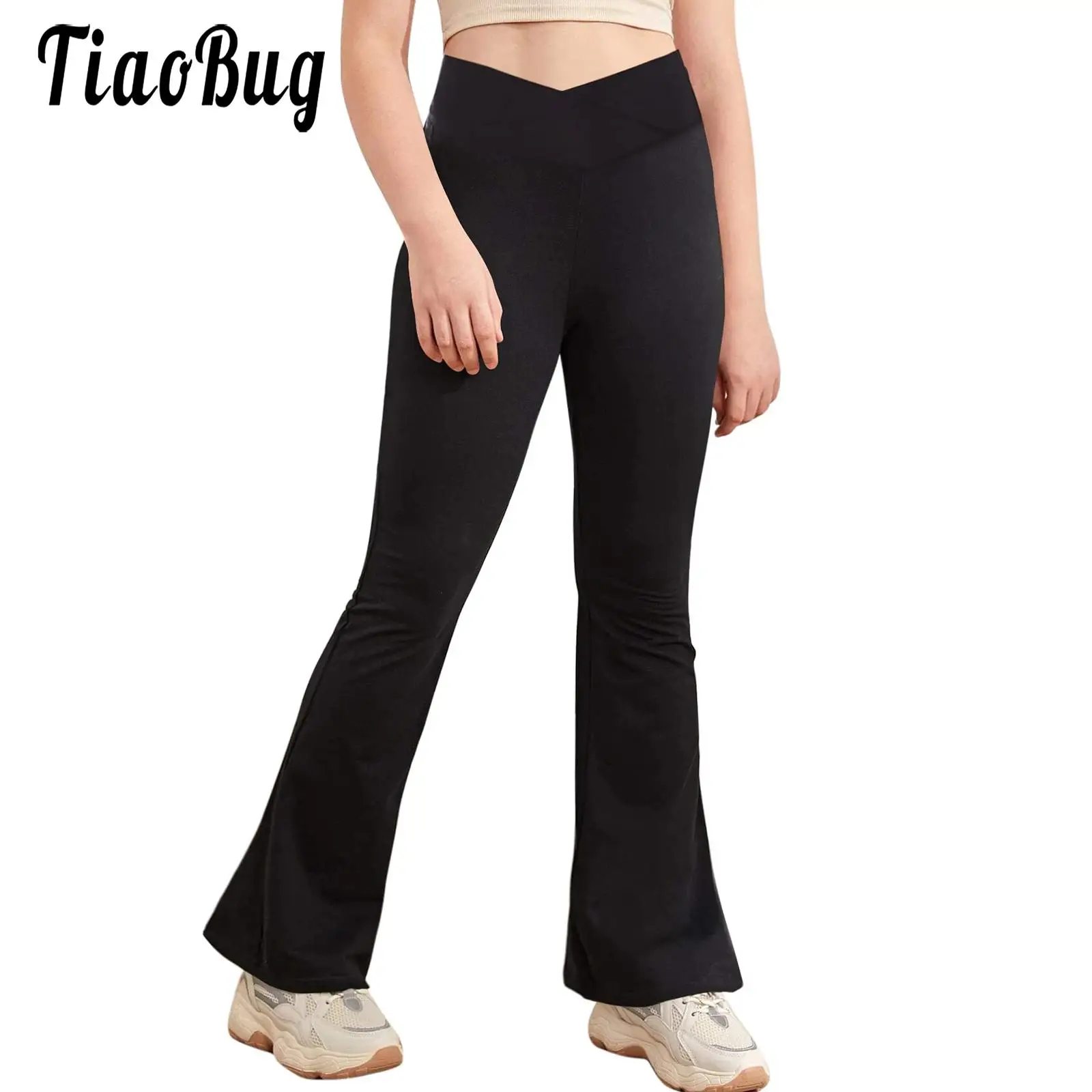 Pantaloni Svasati Bambini Ragazze Leggings A Vita Alta Pantaloni Svasati Elasticizzati Gamba Larga Vita A Forma Di V Pantaloni Sportivi Pantaloni Atti