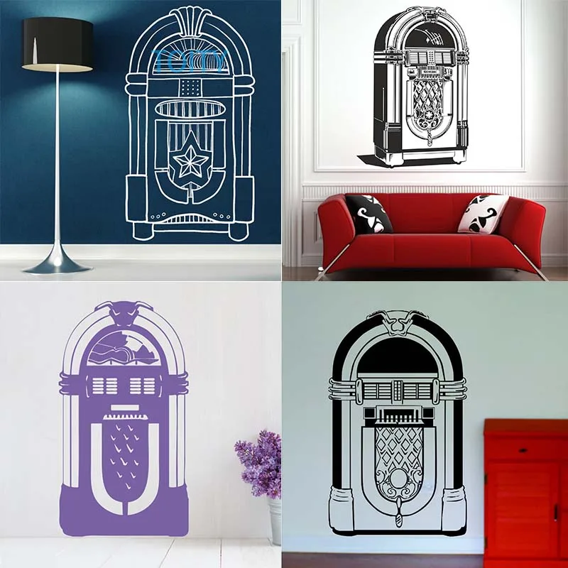 7 Disegni Retro Jukebox Lettore Musicale Vinile Wall Art Room Sticker Decalcomania Wurlitzer