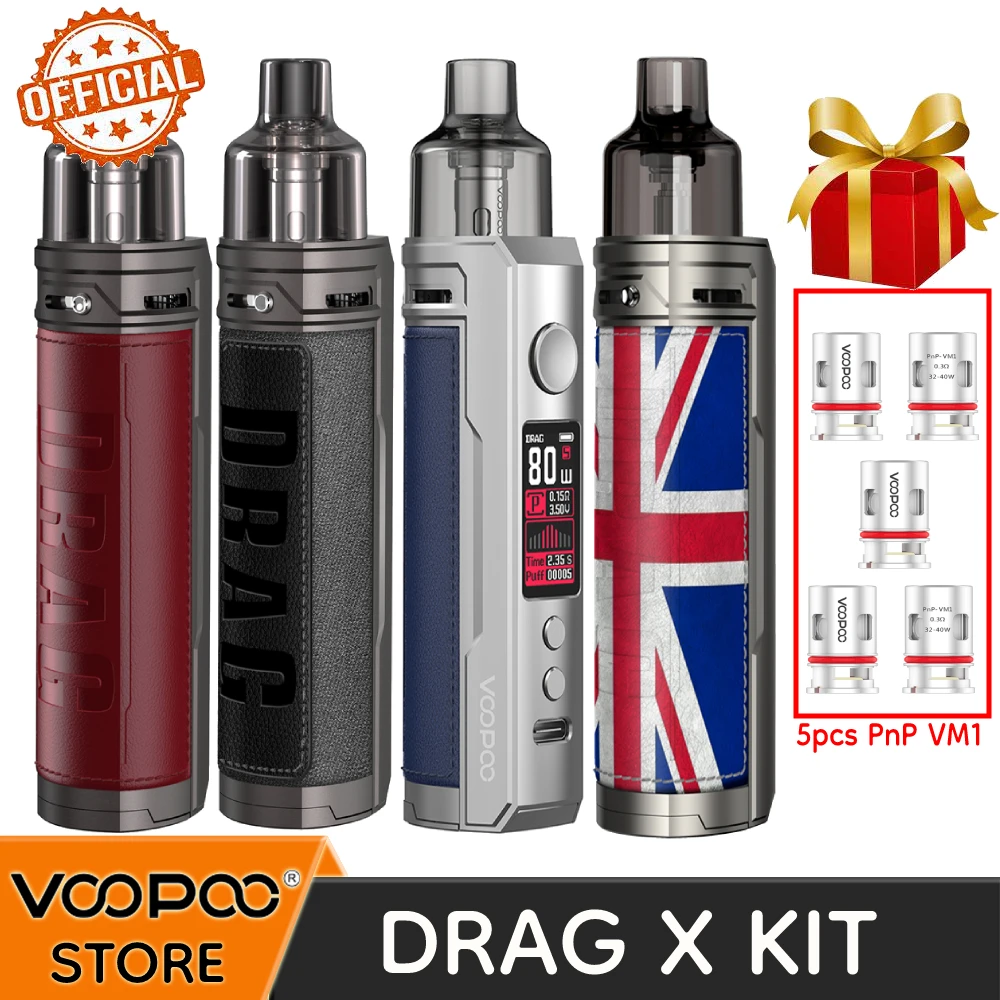 Voopoo Ufficiale Drag X Pod Mod 80W 4.5Ml Magnetic Pnp Pod Mtl Coils Vape Kit Sigaretta Elettronica Con Bobine Pnp Vm1 Gratuite Da 5 Pezzi