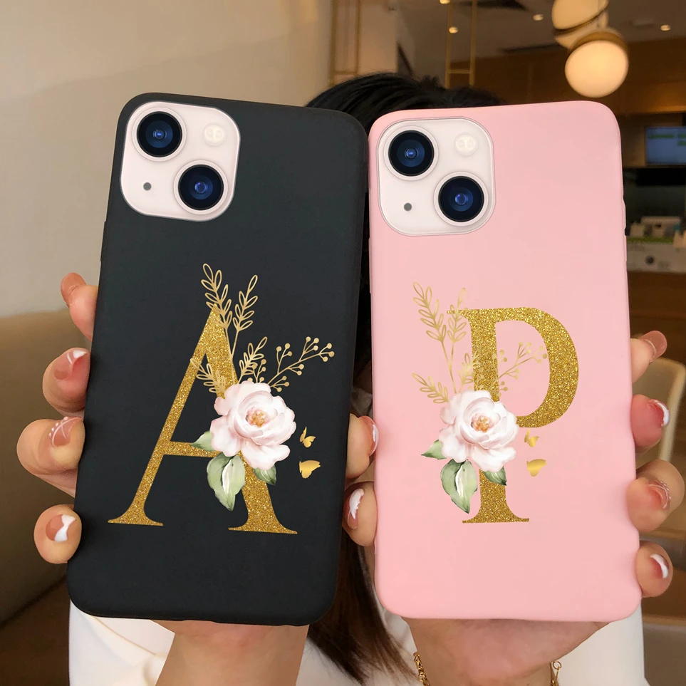Custodie Per Apple Iphone 13 13 Mini Gold Cover Iniziale Coque Protettivo Per Iphone 13 Pro 13 Pro Max Fashion Soft Silicone Fundas