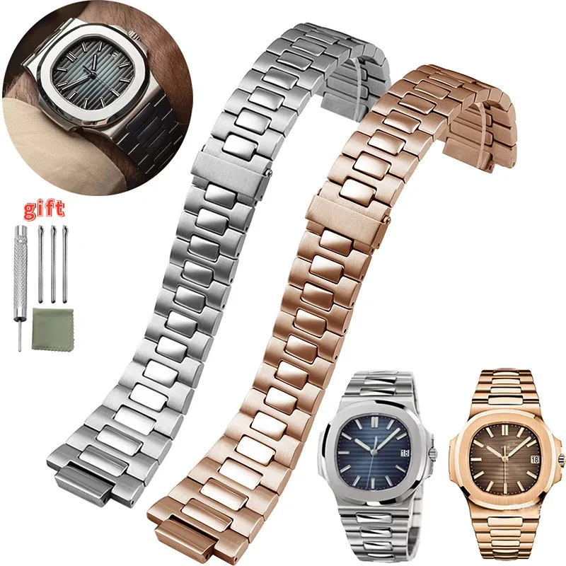 Per Patek Philip Nautilus Strap 5726 5711/1 A010 25 Convesso 25*13Mm Fine Cinturino Da Polso Da Uomo In Acciaio Inossidabile Catena Dell'Orologio