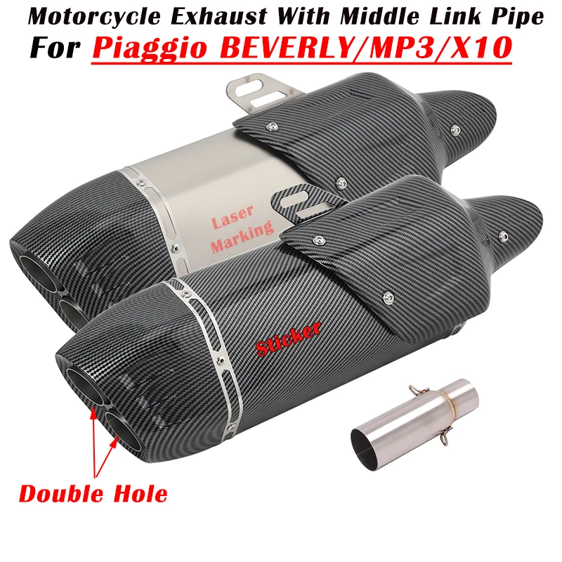 Slip On Per Piaggio Mp3 125 2008-2014 Beverly 300 2009-2016 X10 2012-2016 K-Xct300 S400 Scarico Moto Con Tubo Di Collegamento Centrale