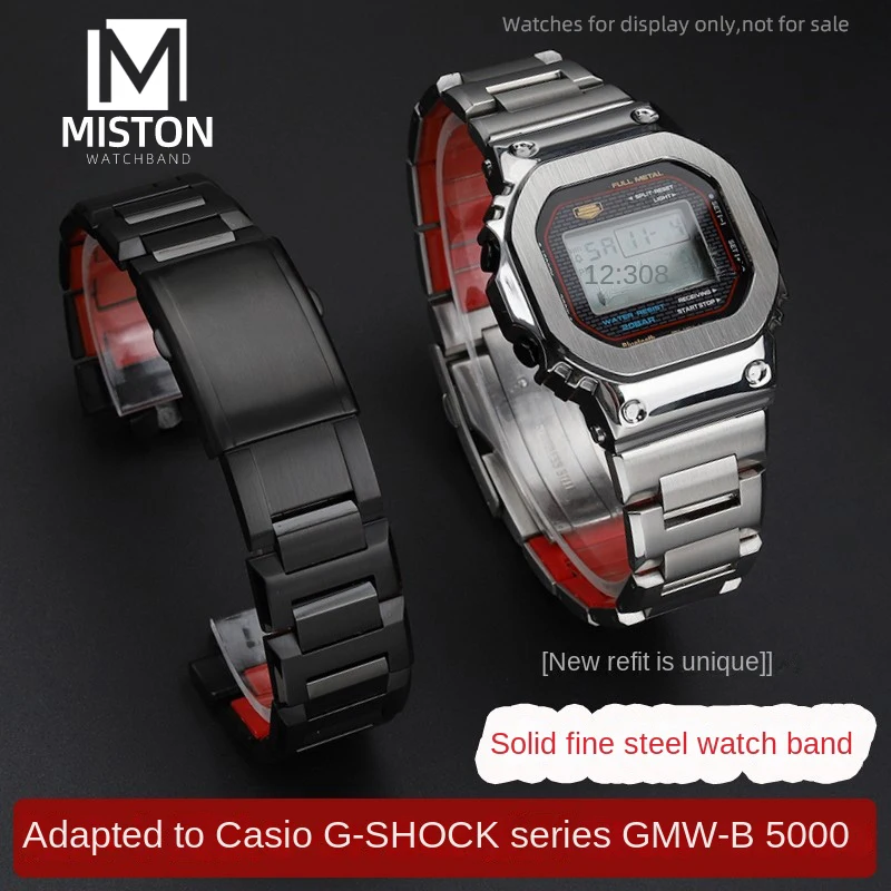 Mod Kit Case + Strap Gmwb5000 Set In Metallo Per G-Shock 3459 Casio Gmw-B5000 Small Silver Block Red Bottom Splicing Accessori Fai Da Te