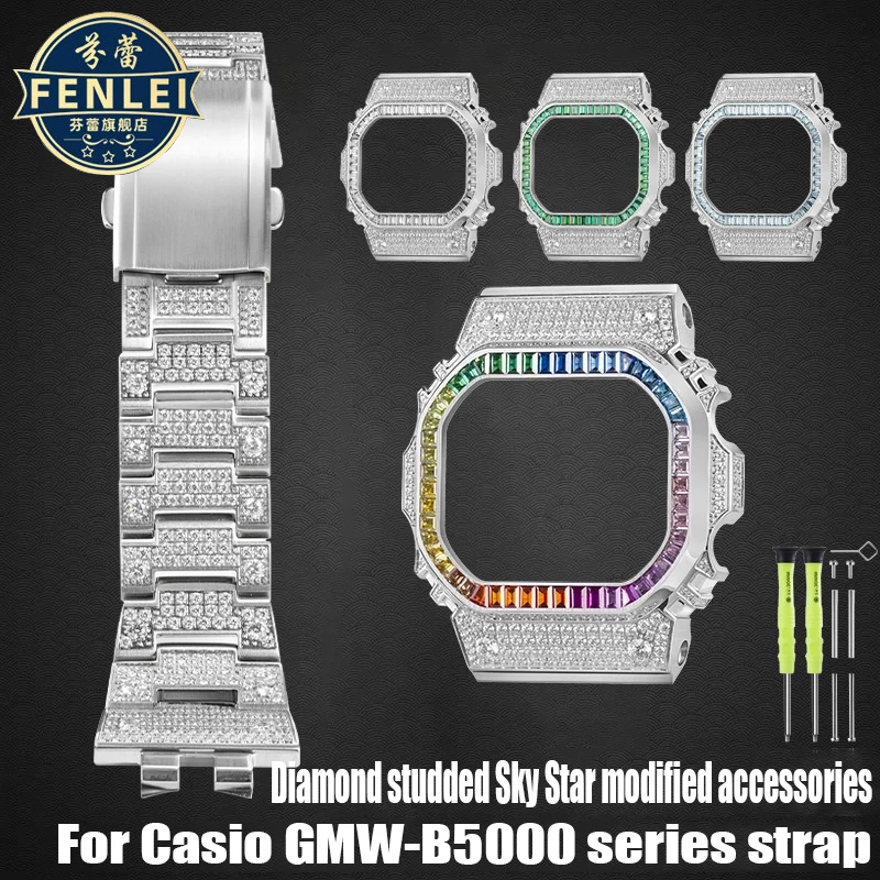 Per Casio G-Shock Bracciale Gmw-B5000 Small Square Metal Watch Band Modificato Diamante Borchiato Sky Star Uomini E Donne In Acciaio Inossidabile Watc