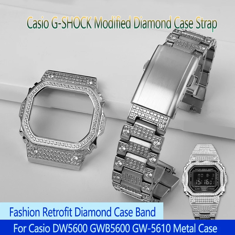 Per Casio Watch Strap Advanced Retrofit Diamond Case Strap Dw5600/5610 Gmw-B5000 Accessori In Metallo Cinturino Da Uomo In Acciaio Inossidabile
