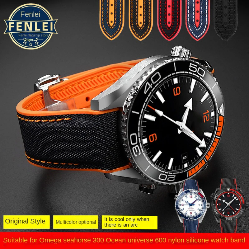 Bracciale Cinturino Curvo Per Omega Seamaster 300 Ocean Speedmaster 8900 Planet Ocean 20Mm 22Mm Tessuto Nylon Gomma Cinturino Da Uomo