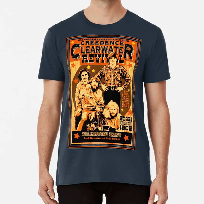 T-Shirt Vintage Retro Ccr Concert Poster Creedence Ccr 596 John Revival Fogerty Classic Rock Bill Grahm Filmore