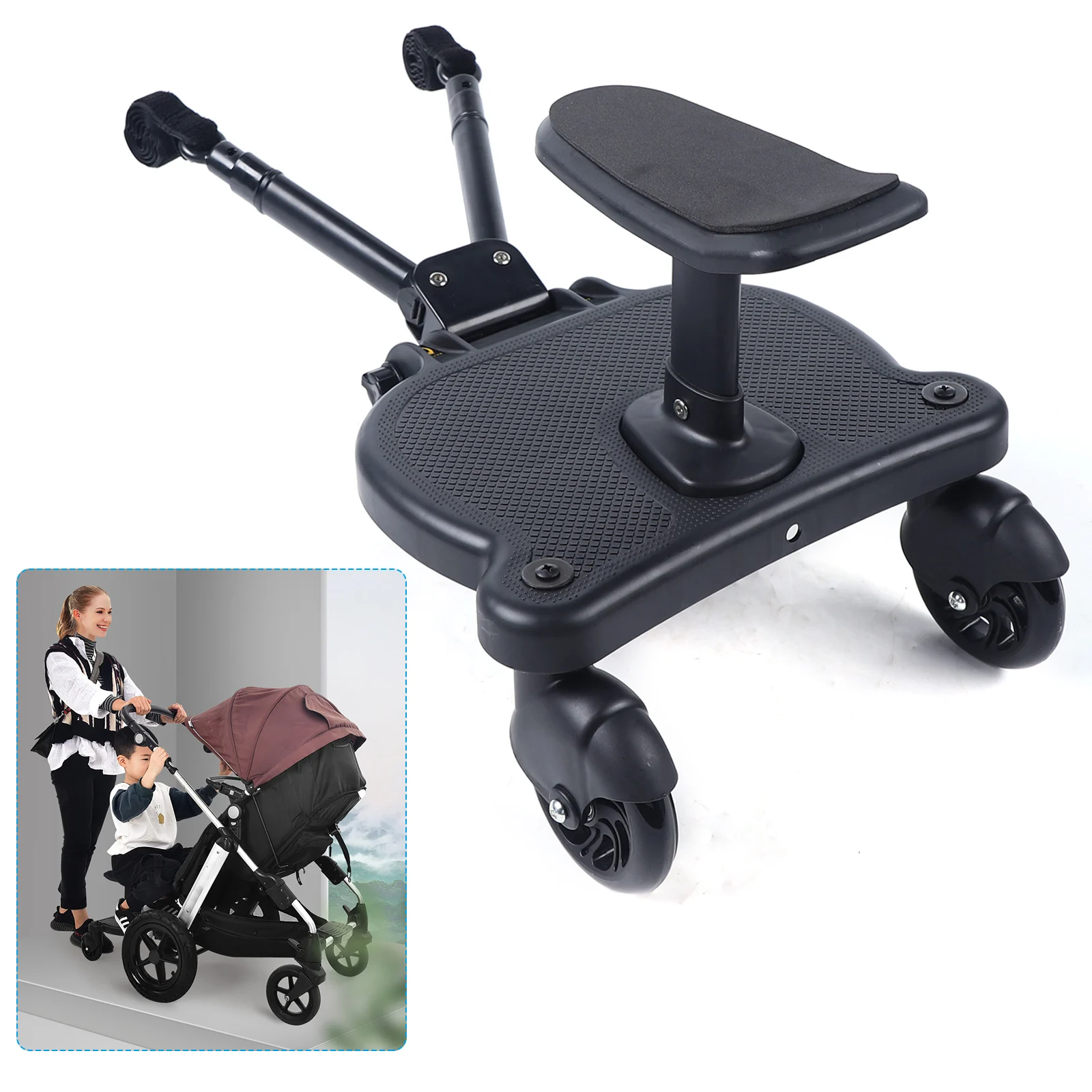 Kinderwagen Pedal Adapter Sitz Stehjub Pedal Anhner Schwarz 3-7 Jahre 25Kg