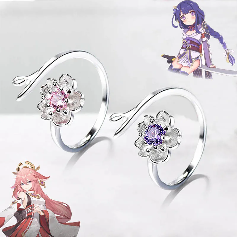 Gioco Genshin Impact Raiden Shogun Yae Miko Cosplay Ring Art Fashion Pink Purple Diamond Hand Accessories Costume Puntelli