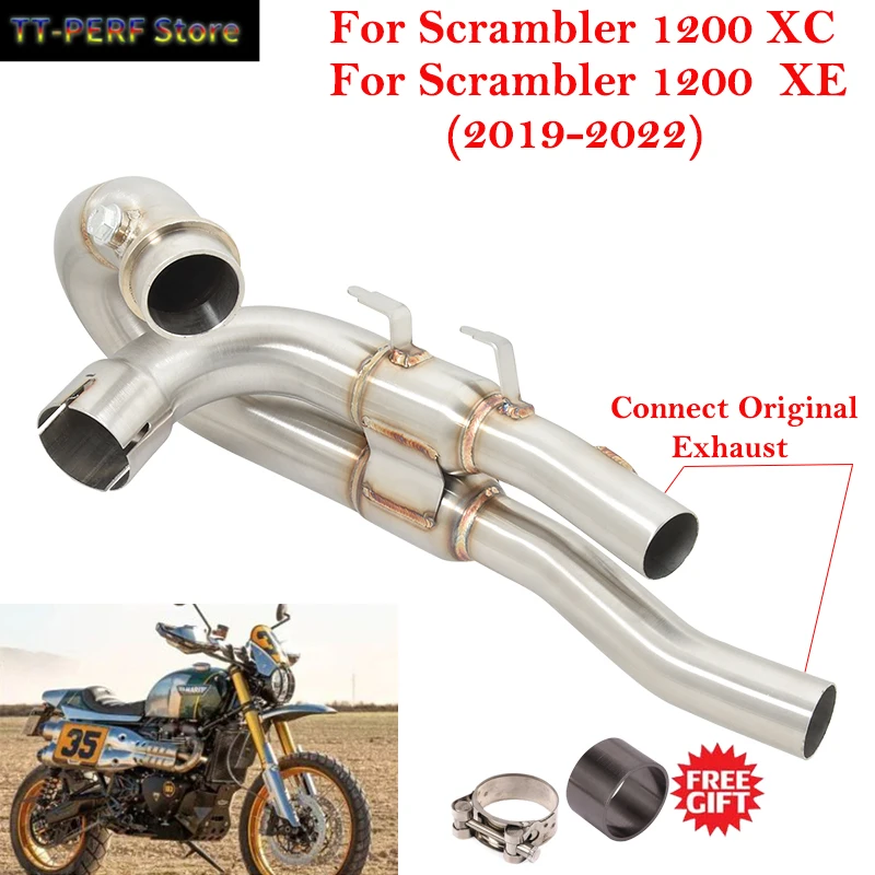 Slip On Per Triumph Scrambler 1200 Xc Xe 2019 - 2022 Sistemi Di Fuga Di Scarico Moto Tubo Di Collegamento Anteriore Collegare Silenziatore Originale