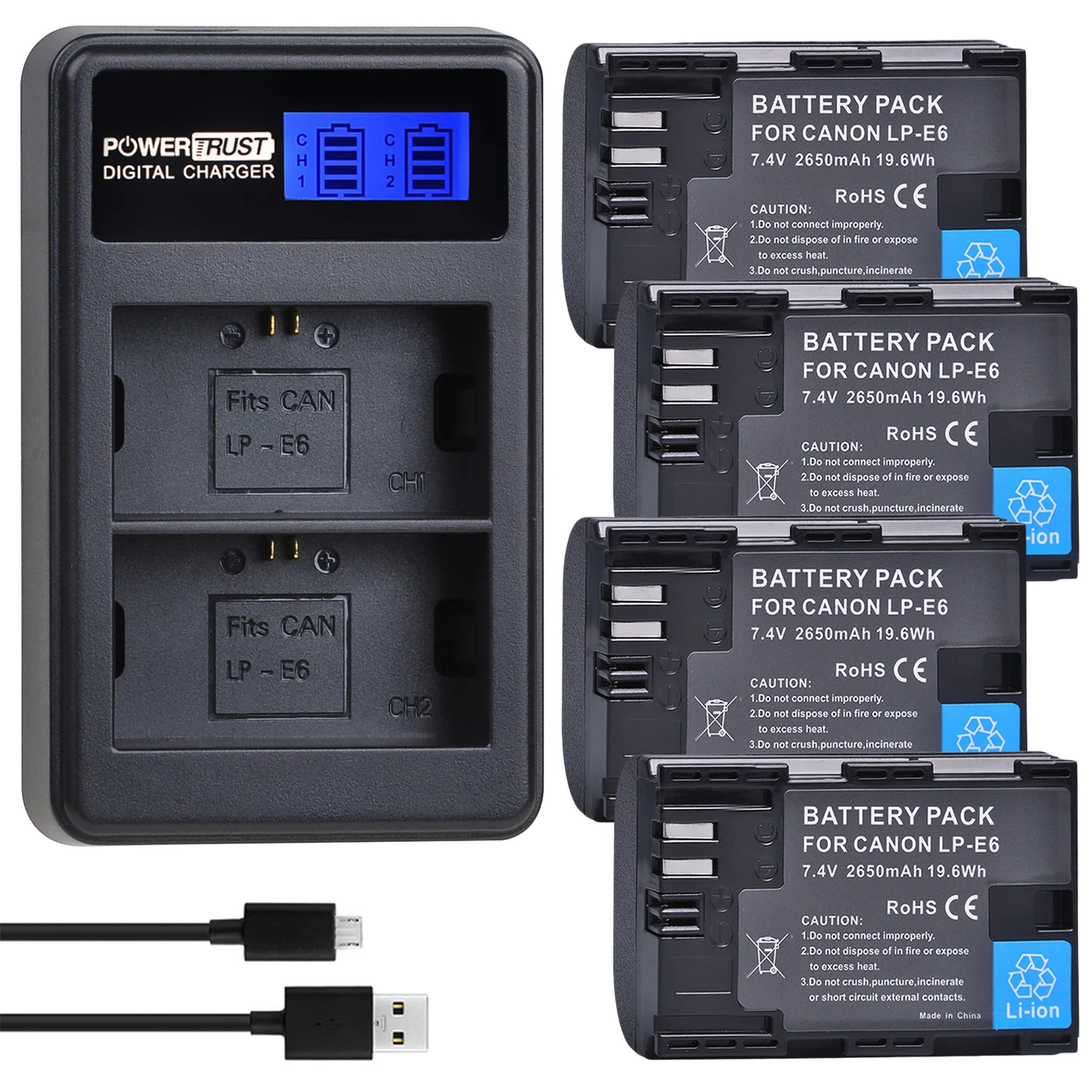 Lp-E6 Lp E6N Batteria E Caricatore Doppio Per Canon Eos 5D Mark Ii/Iii/Iv Eos 5Ds 5Ds R Eos 90D Eos R Eos R5 Eos R6 Eos Rp