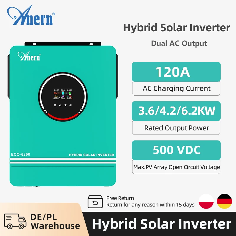 Solar Off Grid Inverter Hybrid 3600W 4200W 6200W Hybrid Solar Inverter Controller 24V 48V 220V 120A Mppt Inverter Ibrido