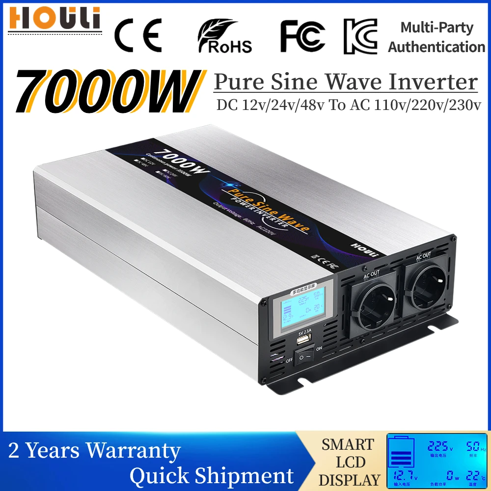 Onda Sinusoidale Pura 12V 24V 48V A Ac 220V 230V Inverter 3000W 5000W 6000W 7000W Convertitore Portatile Power Bank Trasformatore Solare Per Auto