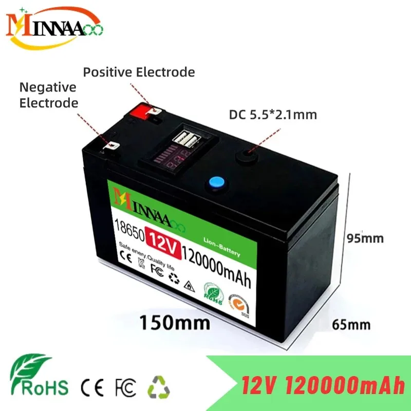Per Bateria De Litio Ricaricabile Para Energia Solar, Cargador De Vehitculo Elettrico, 12V, 100Ah, 120Ah 18650, 12V